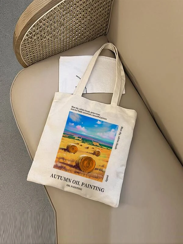 กระเป๋าช็อปปิ้ง ลายตัวอักษร และ ลายทิวทัศน์ n-32