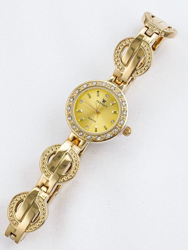 นาฬิกาข้อมือ เครื่องควอตซ์ ติดเพชร กันน้ำ หน้าปัดกลม  น-92