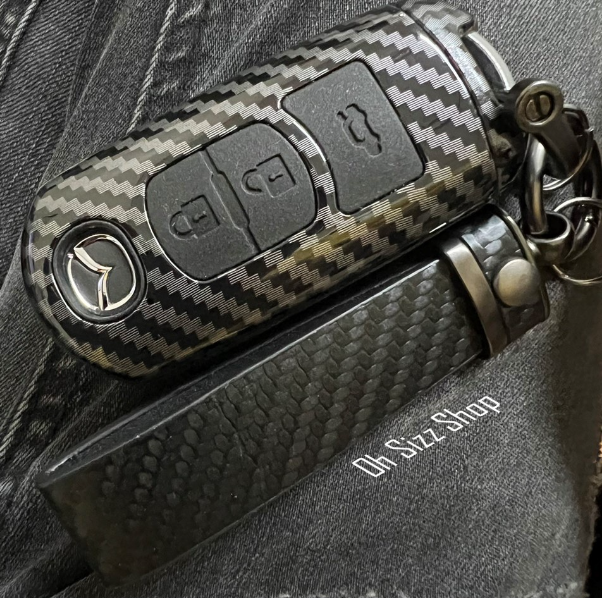 K95-เคสรีโมทรถลายเคฟล่ารีโมทรถ Mazda 3 Kevlar ABS / Silicone Push button Guard) Mazda Key Case 2, 3, CX3, CX5, CX7, CX8,