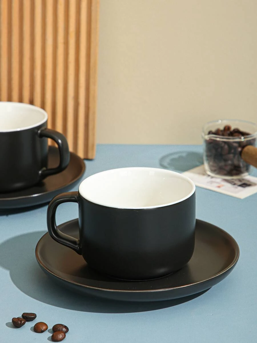 2 ชิ้น สีพื้น แก้วมัค พร้อม จาน  oo-116