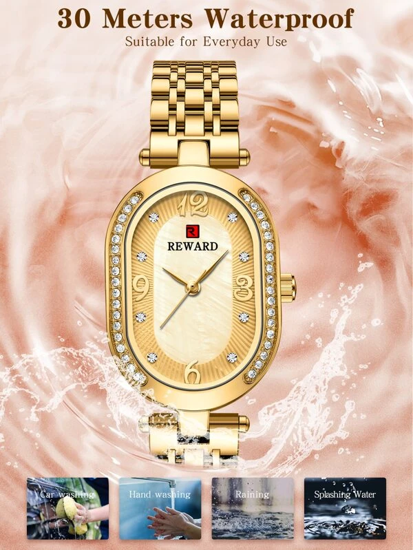 นาฬิกาควอตซ์ ตกแต่ง พลอยเทียม วงรี ตัวชี้ น-0127