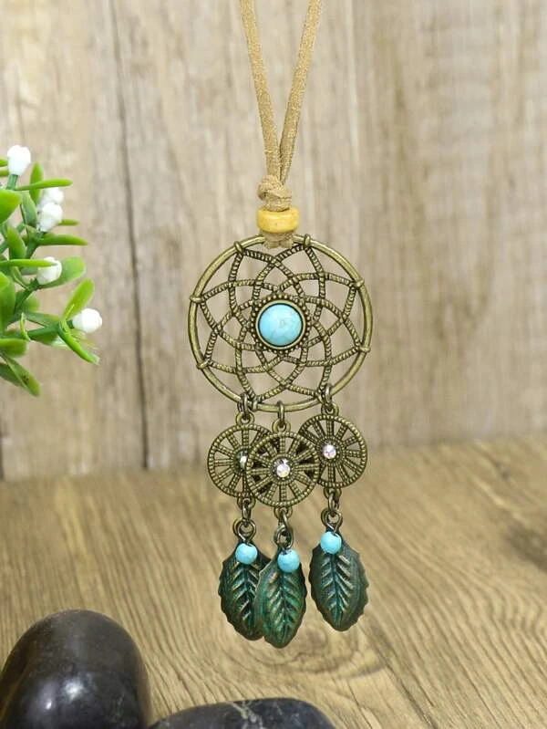 จี้สร้อยคอ ติดเพชร และ ลายใบไม้ ทรงกลม  kk-228