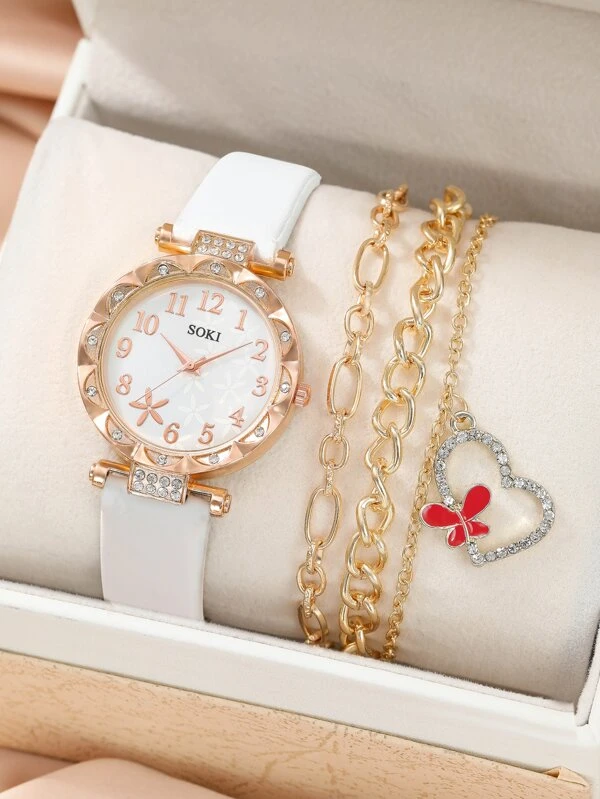 1 ชิ้น ตกแต่ง พลอยเทียม นาฬิกาควอตซ์ & 1 ชิ้น สร้อยข้อมือ  น-10
