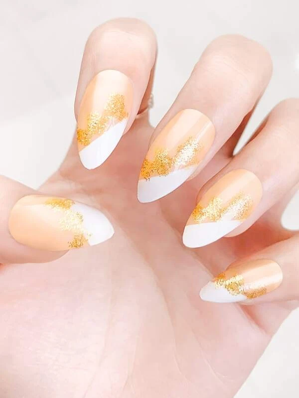 เล็บปลอม ทรงอัลมอนด์ ยาว & เทปกาว 1 แผ่น & ตะไบเล็บ 1 ชิ้น 24 ชิ้น c-68