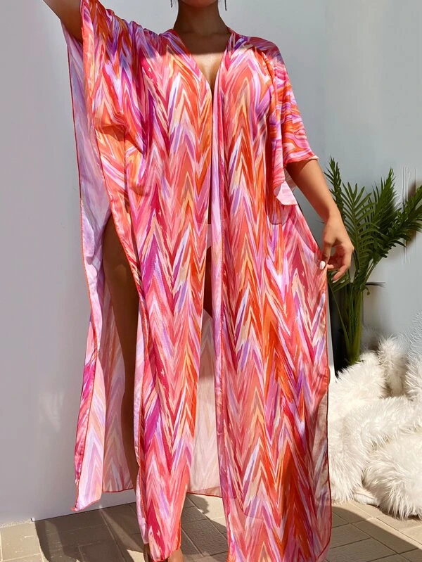 กิโมโน ลายซิกแซก ผ้าโปร่ง  mm-100