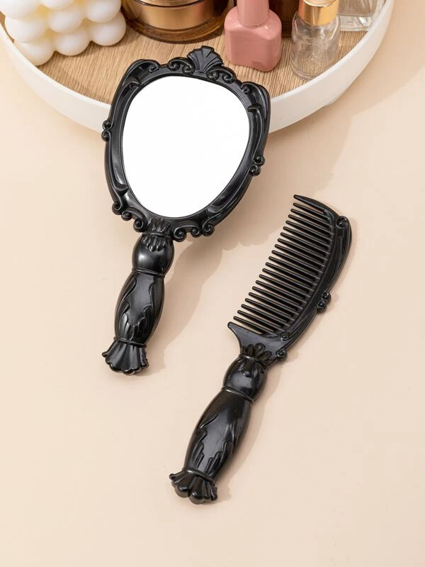 2 ชิ้น วินเทจ ถือได้ กระจกเงา & หวี เซ็ต k-9