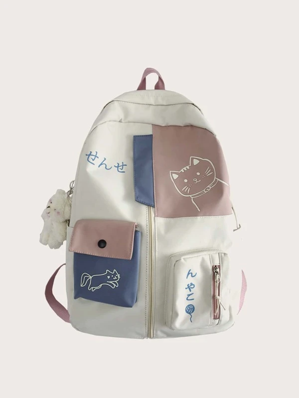 กระเป๋าเป้สะพายหลัง ภาพกราฟิกรูปตัวการ์ตูน กระเป๋าด้านหน้า  ll-109