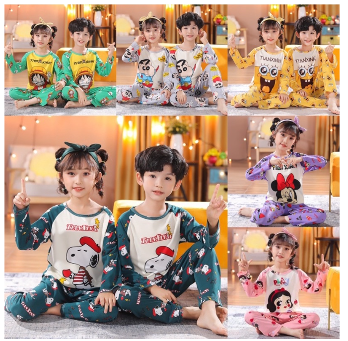 SA87>ชุดนอนเด็กแขนยาวลายการ์ตูนลายใหม่แบบน่ารัก100cm-150cm นื้อผ้านิ่มใส่สบาย