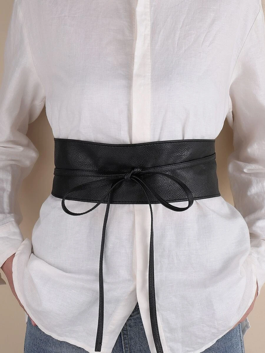 เข็มขัดกว้าง ลายนูนลิ้นจี่ ปมด้านหน้า  l-25