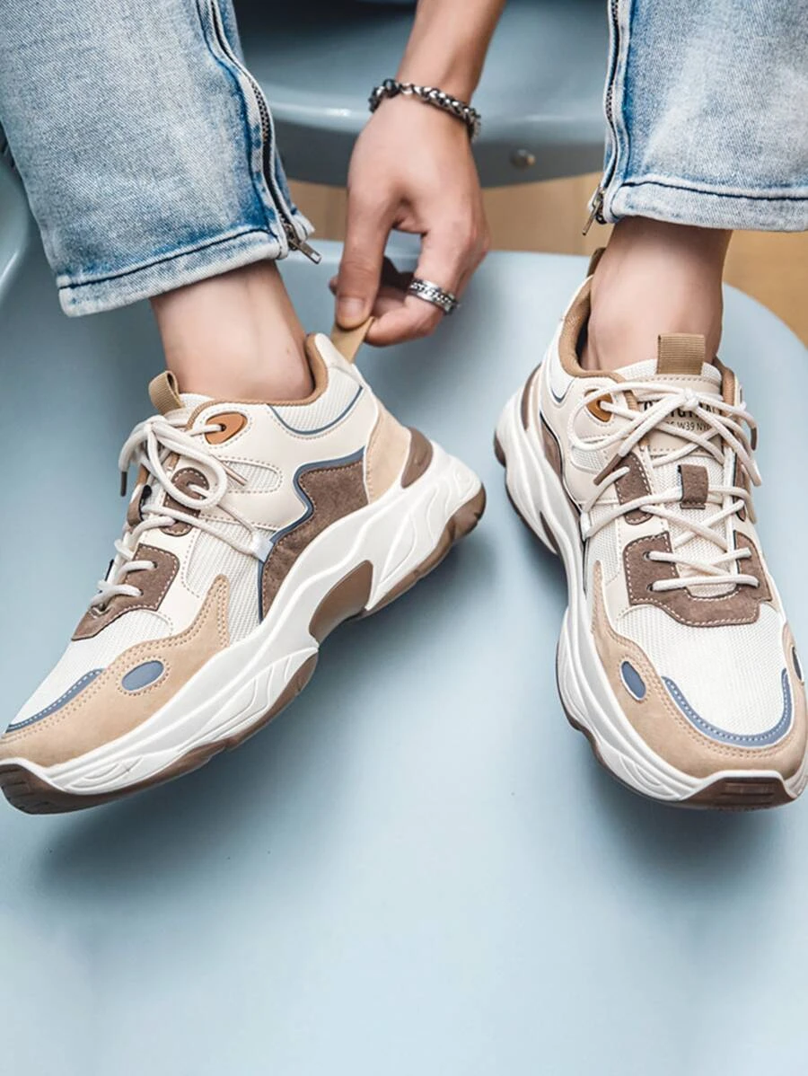 ผู้ชาย รองเท้าผ้าใบทรง Chunky บล็อคสี สายรัดหน้า m-37 z.39-46