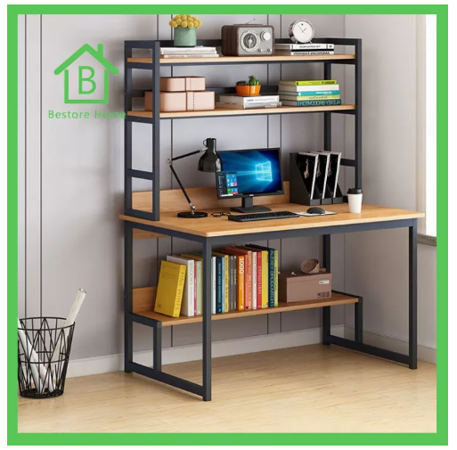 UTI29-Bestore Home โต๊ะทำงาน โต๊ะอ่านหนังสือ โต๊ะวางคอมพิวเตอร์+ชั้นวางของ3ชั้น 3 in 1 มีให้เลือก 2 ขนาด