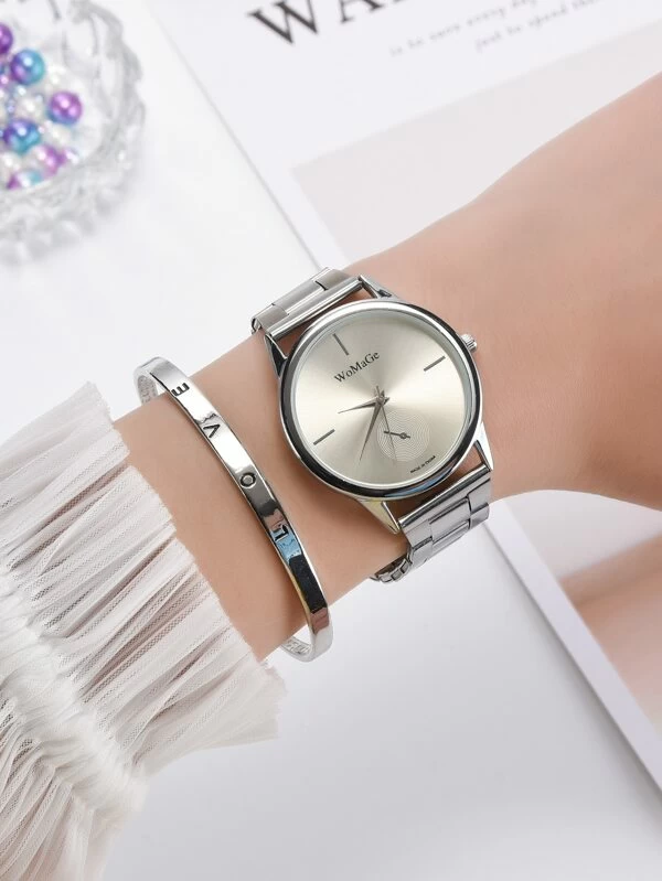 1 ชิ้น มินิมอล กลม Dial นาฬิกาข้อมือ & 1 ชิ้น สร้อยข้อมือ  น-0151