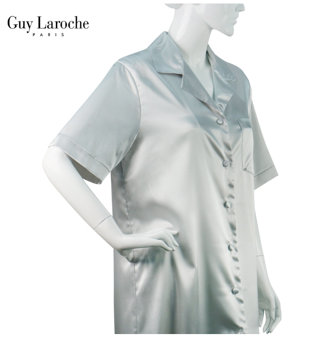 SA17>ชุดนอน แบรนด์ Guy Laroche ผ้าซาติน มิดี้ Midi Home Shirt คอปก กระดุมหน้า ความยาวคลุมเข่า GV3737