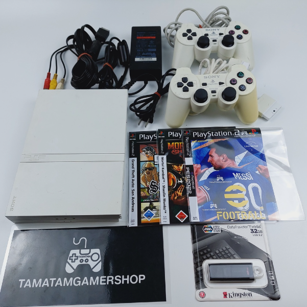 RE58-เครื่องเกม ps2 slim75000 สีขาวCeramic White มือสองสภาพสวย(USED)แปลงชิปModbo5 เล่นได้ทั้งแผ่น+USB เครื่องps2 *ผ่อนได้*