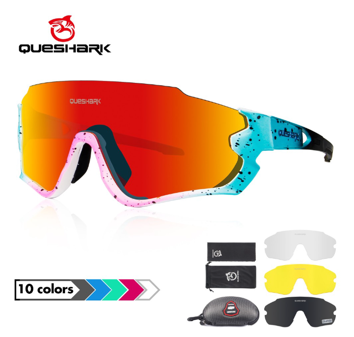 ก99#Queshark Qe45 แว่นตา กัน UV 400 สำหรับปั่นจักรยาน เลนส์ 4 รูปแบบ