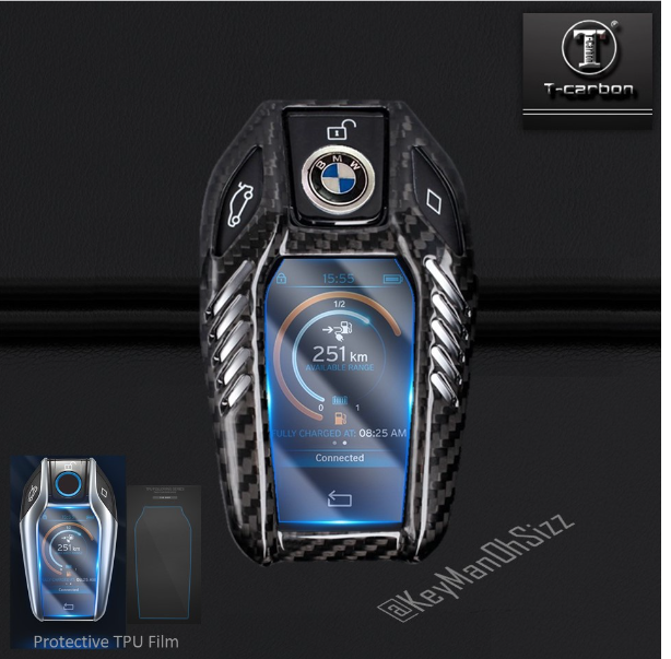 K42-เคสรีโมทรถ BMW LCD Screen คาร์บอนไฟเบอร์แท้ T-Carbon พร้อมแผ่นใสกันรอย Protective TPU Film Top Product ; Carbon Fiber