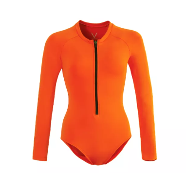 VA39-SS2022 BASIC BODYSUIT ORANGE บอดี้สุทแขนยาวซิบหน้า มีฟองน้ำในตัวผ้าหนา กัน UV UPF 50+