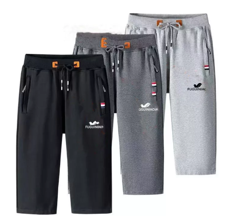 FJ96-กางเกงขาสั้นผู้ชายฤดูร้อนผ้าฝ้ายหลวมกางเกงลำลองผู้ชายบางเจ็ดจุดกีฬากางเกงขาสั้นชายหาด