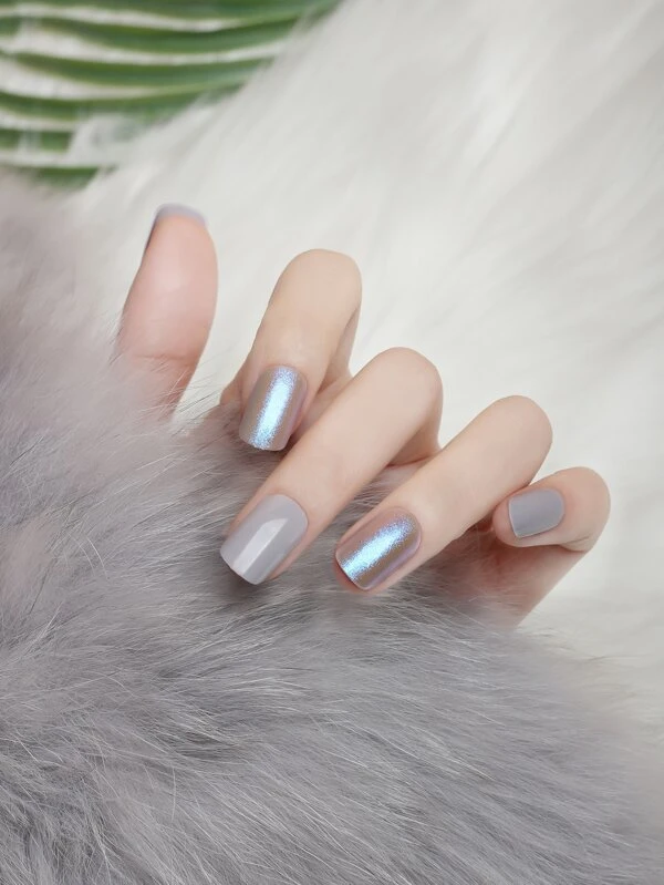 24 ชิ้น เล็บปลอม ทรงเหลี่ยม สั้น & ตะไบเล็บ 1 ชิ้น & เทป 1 แผ่น c-15