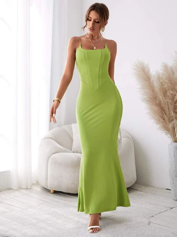 เดรส สายเดี่ยว สีพื้น ชายเมอร์เมด d-96