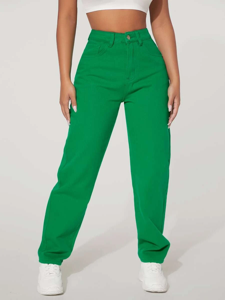 กางเกงยีนส์ ทรงแม่ เอวสูง ปิดซิป ee-13