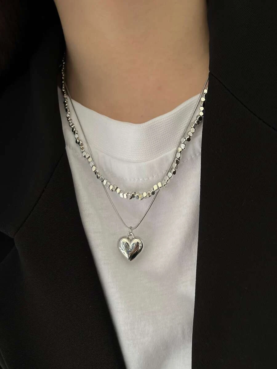 สร้อยคอ เครื่องประดับ หัวใจ 2 ชิ้น kk-73