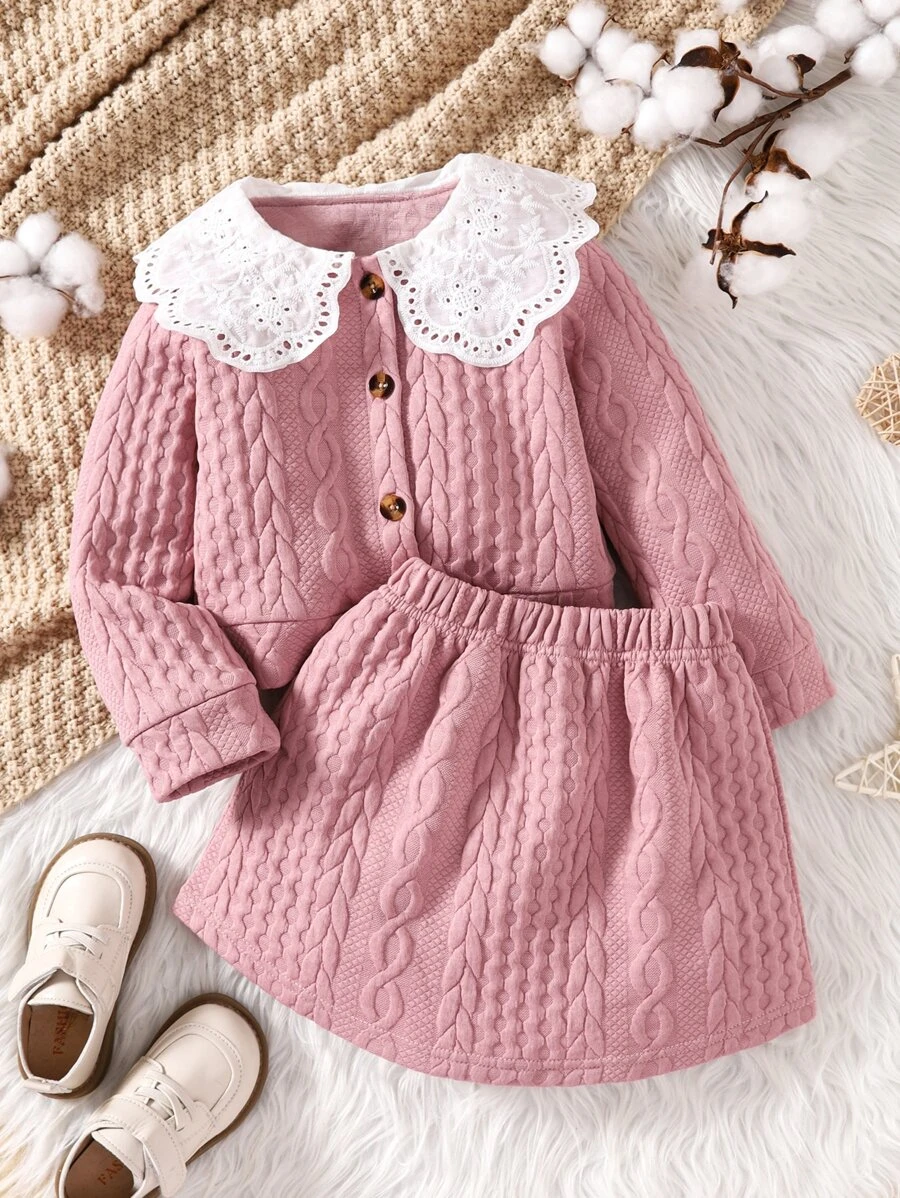 เด็กผู้หญิง คอนทราสต์ เย็บปักถักร้อยตาข่าย ปลอกคองบ แจ็คเก็ต & กระโปรง a95