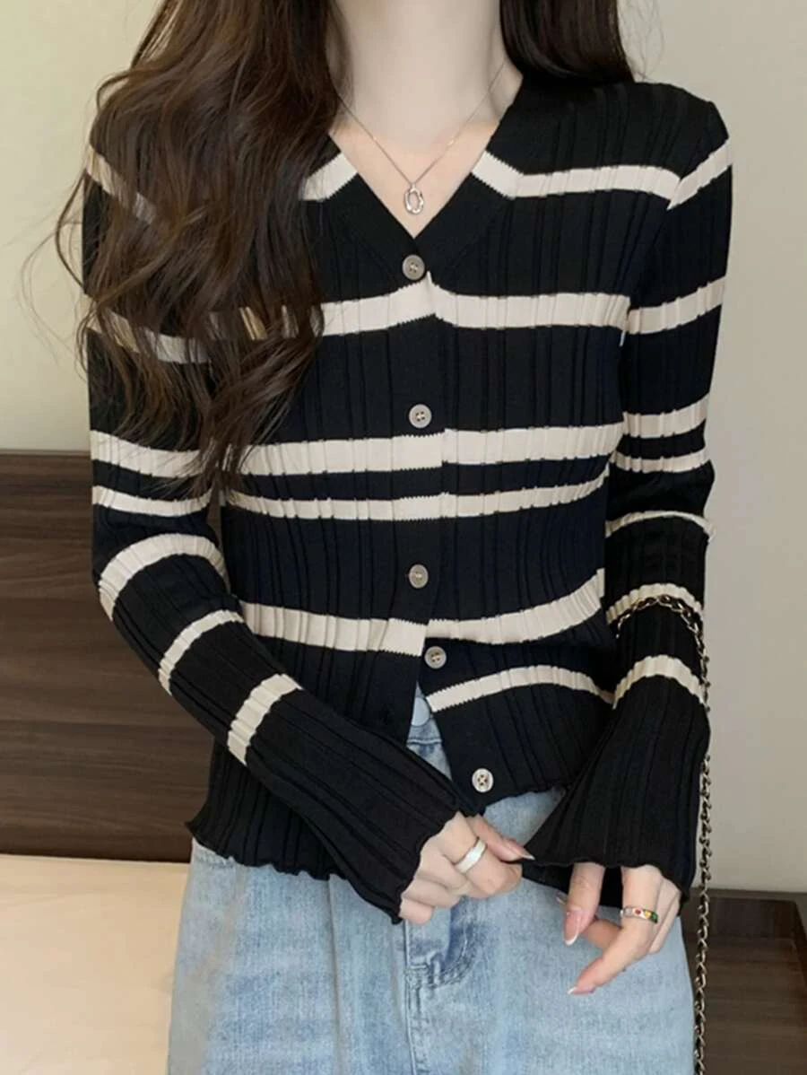 คาร์ดิแกน ลายทาง กระดุมด้านหน้า i-77