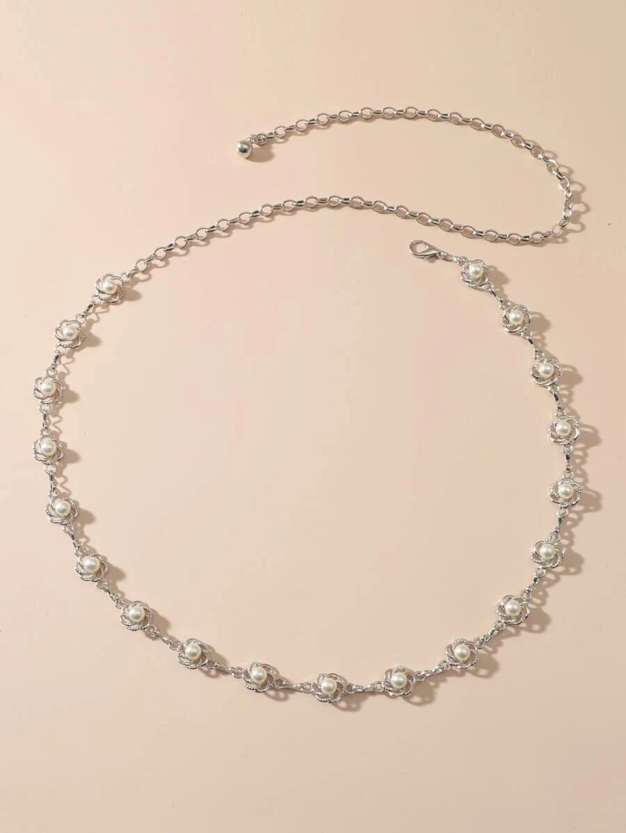 เข็มขัดสายโซ่รัดเอว ไข่มุกเทียม  l-046