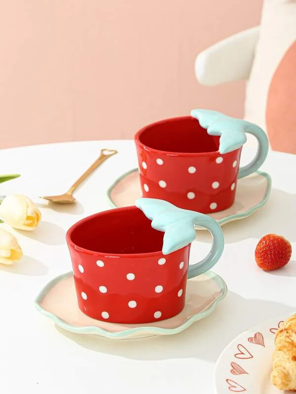 1 ชิ้น แก้วมัค ออกแบบ สตรอว์เบอร์รี & 1 ชิ้น จาน oo-96