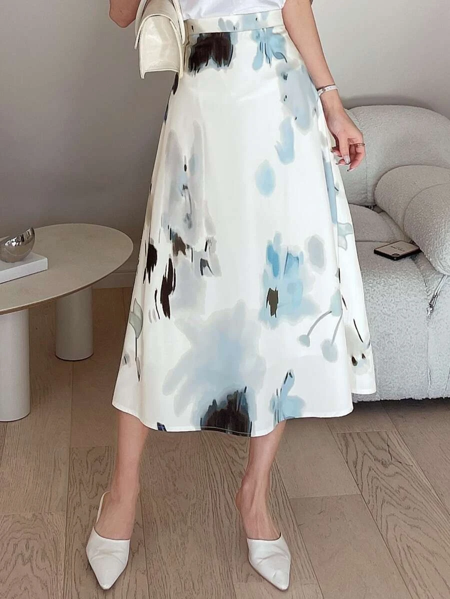 กระโปรง พิมพ์ กราฟฟิค เอวสูง jj-8