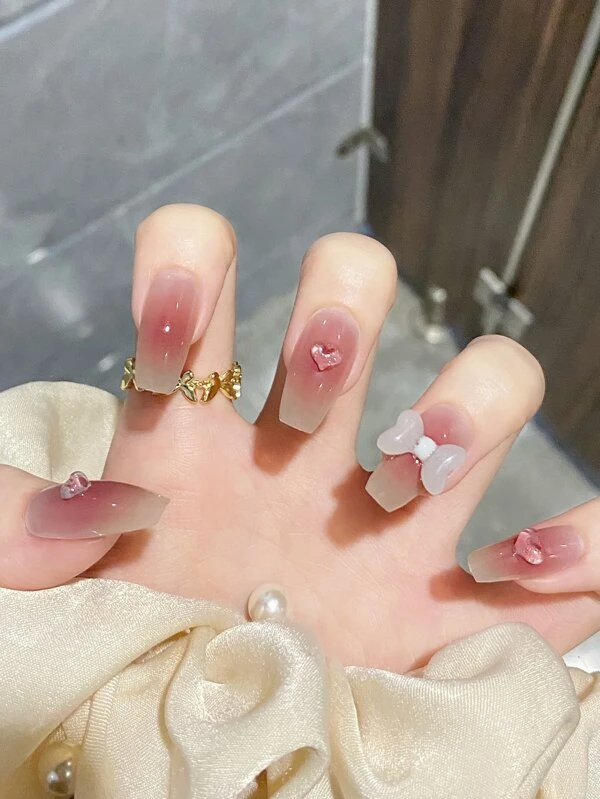 24 ชิ้น เล็บปลอม ทรงคอฟฟิน ยาว & ตะไบเล็บ 1 ชิ้น & เทป 1 แผ่น c-101