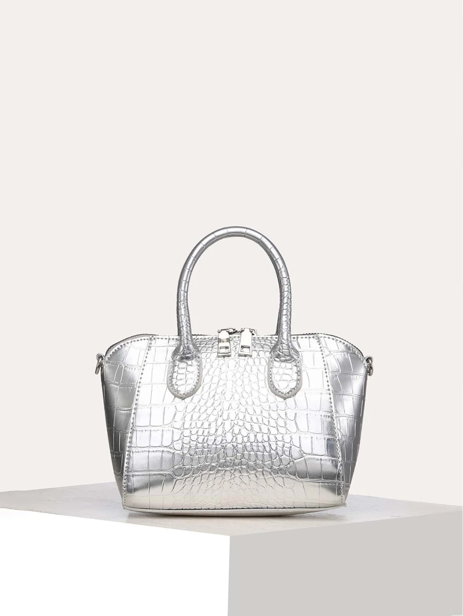 กระเป๋าสี่เหลี่ยม เมทัลลิค ลายนูนจระเข้ v-45