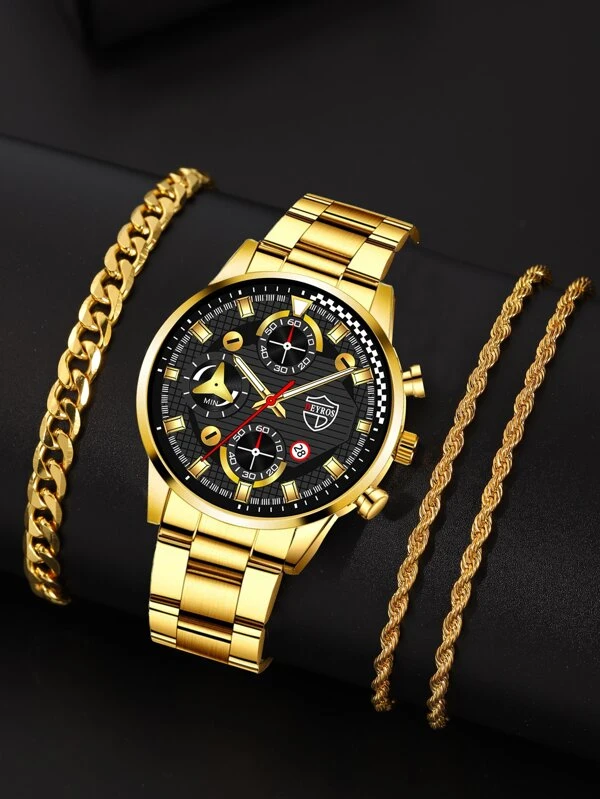 เซต นาฬิกาข้อมือ ผู้ชาย 1 ชิ้น และ เครื่องประดับ 2 ชิ้น  น-0149