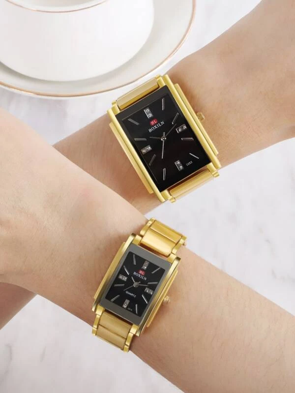 นาฬิกาข้อมือ เครื่องควอตซ์ 2 ชิ้น สไตล์มินิมอล หน้าปัดทรงสี่เหลี่ยมผืนผ้า  น-0165