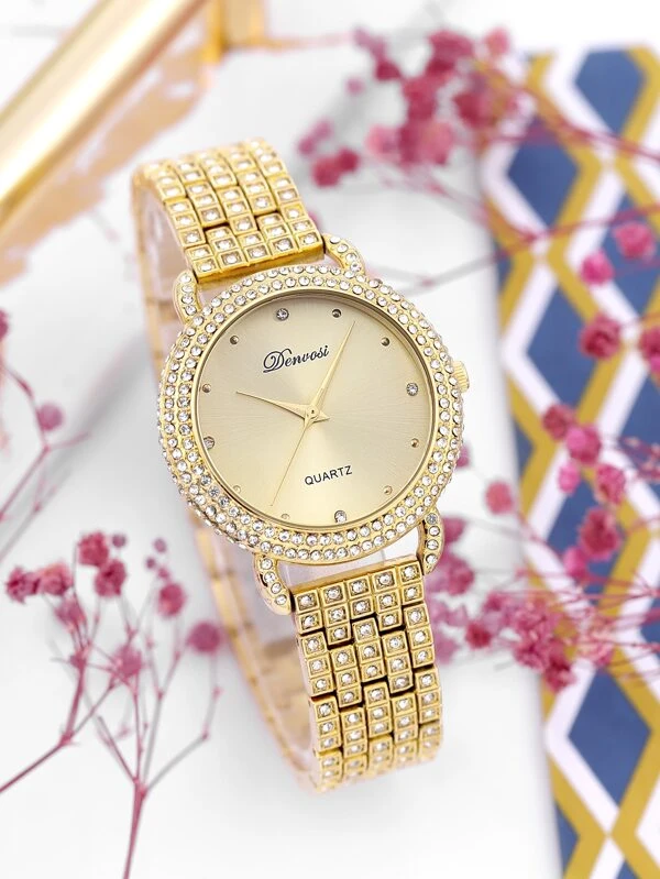 นาฬิกาควอตซ์ ตกแต่ง พลอยเทียม 1 ชิ้น  น-0141