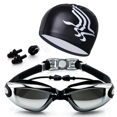 DK68-แว่นตาว่ายน้ำ ชุด 4 ชิ้น ชุดแว่นตาว่ายน้ำ ผู้หญิง ผู้ชาย Anti FOG UV ป้องกันการเล่นเซิร์ฟ การว่ายน้ำ Goggles Professional แว่นตากันน้ำ พร้อม หมวกว่ายน้ำ ที่อุดหู ที่อุดจมูก – INTL