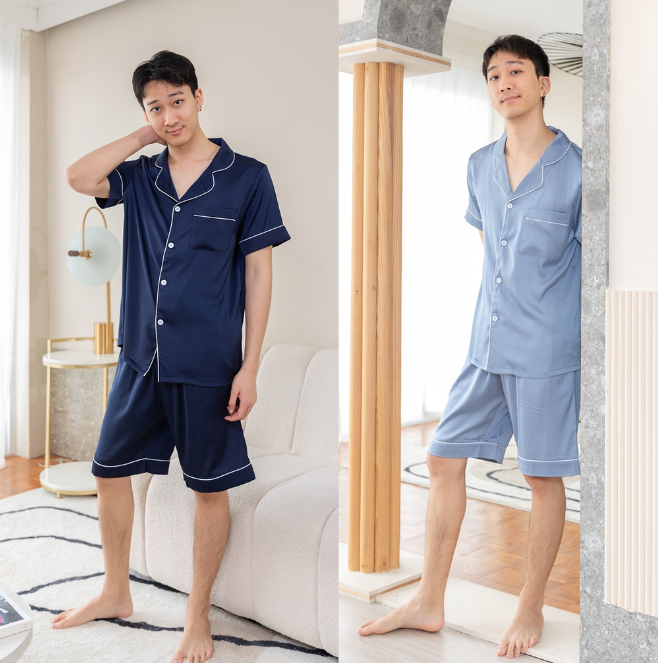MA75>ชุดนอนผู้ชาย Silk Satin เนื้อนุ่มละมุนผิว ใส่สบายไม่ร้อน (รุ่น Y39/Y40)