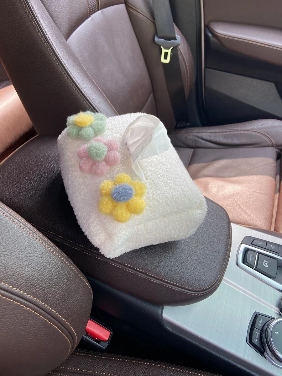 กล่องทิชชู่ ผ้าพลัฌ ตกแต่ง ดอกไม้ รถ nn-196