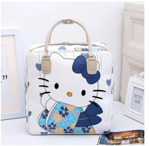 BAG40-สไตล์เกาหลีความจุขนาดใหญ่กระเป๋าเดินทางแบบหิ้วการ์ตูน PU หนังกันน้ำถุงกระเป๋าเดินทางหญิงระยะทางใกล้ๆกระเป๋าใส่ชุดว่ายน้ำออกทริปทำงานกระเป๋าเดินทาง BY-07 การ์ตูนกระเป๋าถือขึ้นเครื่อง