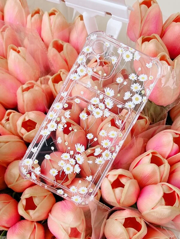 เคส โทรศัพท์ แบบใส พิมพ์ ลายดอกไม้ พร้อม ช่องเสียบการ์ด  ค-2