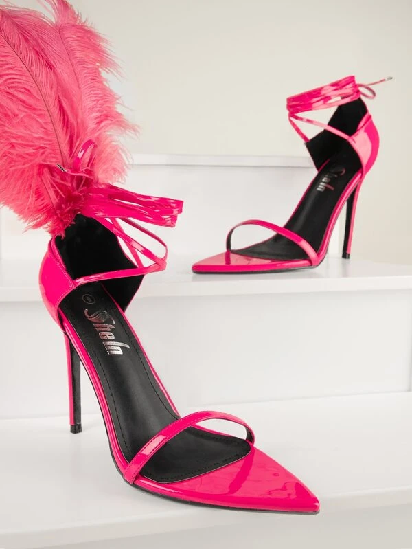 รองเท้าแตะ เปิดนิ้วเท้า สายคาด ส้นสูง พร้อม ปุย ถอดได้ l-12