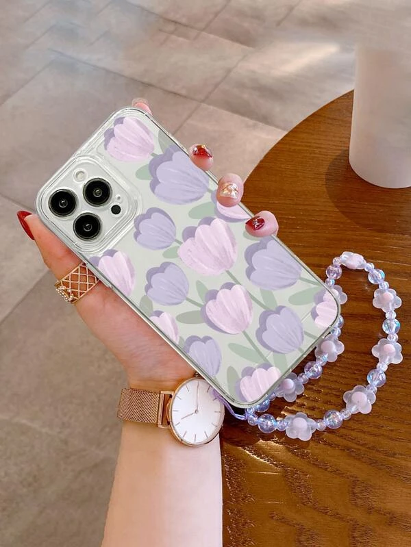 เคส โทรศัพท์ ดอกทิวลิป พิมพ์ พร้อมสายคล้อง c-77