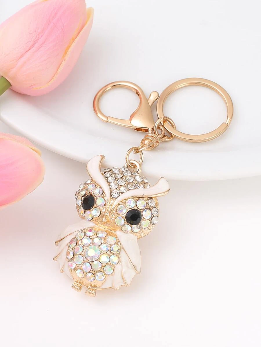 พวงกุญแจ พลอยเทียม การ์ตูน นกฮูก จี้  k-048