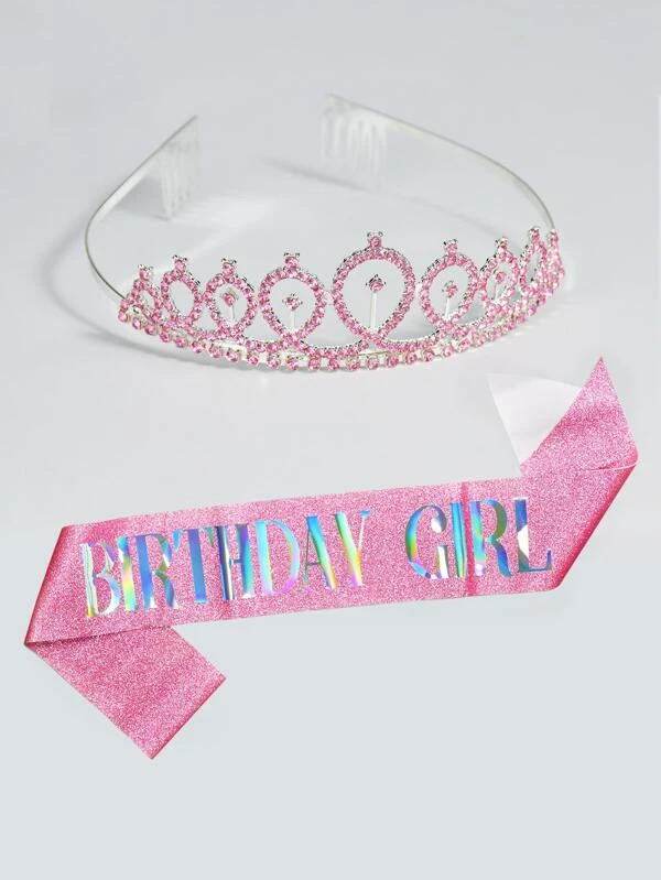 2 ชิ้น ภาพกราฟิกสโลแกน การตกแต่ง สายสะพาย & มงกุฎ เซ็ต p45