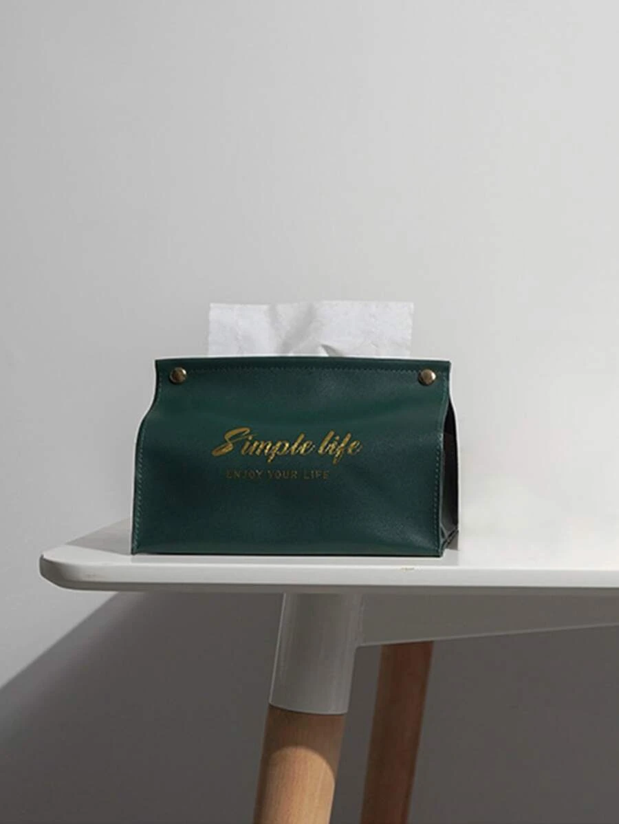 กล่องทิชชู่ กราฟฟิค ตัวอักษร เนื้อเยื่อ จัดเก็บ สีดำ หนัง PU สำหรับ บ้าน ตกแต่ง 1 ชิ้น  nn-137