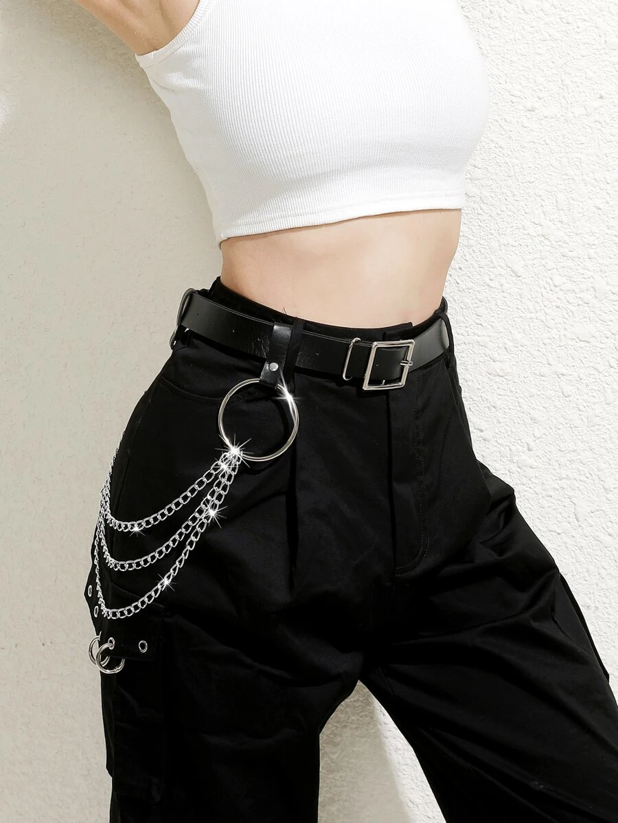 เข็มขัดบักเคิล แต่งโซ่ ทรงเหลี่ยม  l-030