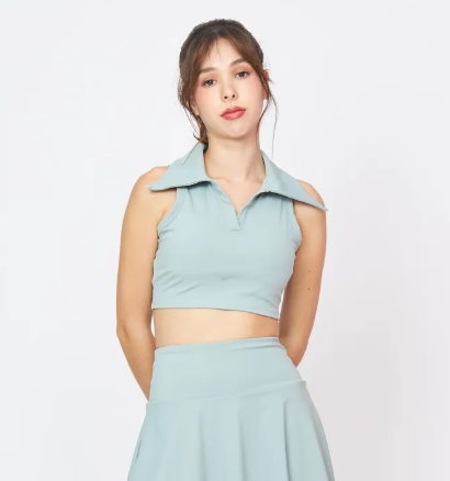 SF39-Luxeflex Collar Crop Top (Monaco) - เสื้อยืดฟ้า / เสื้อออกกำลังกาย เสื้อผ้าโยคะ เล่นกีฬา