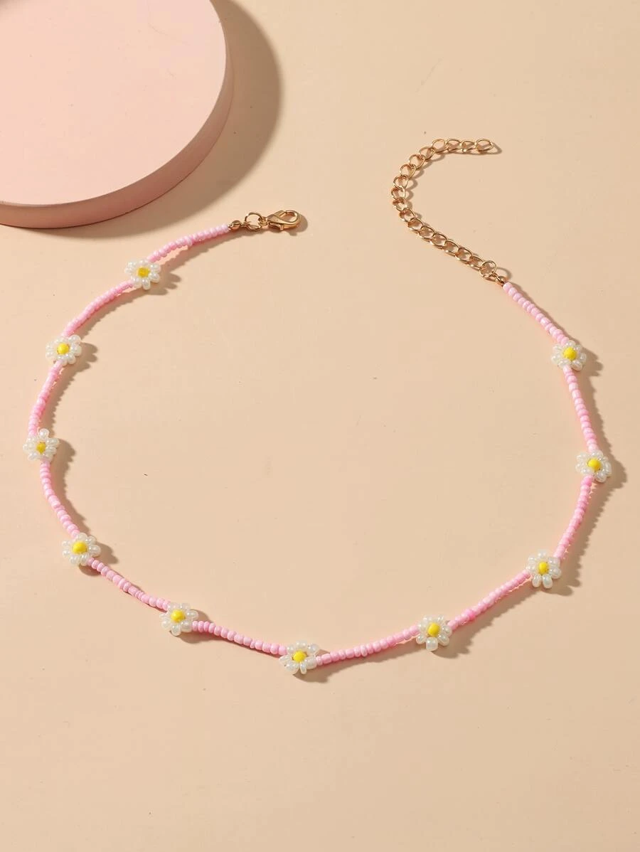 สร้อยคอลูกปัดประดับดอกไม้  jj-52