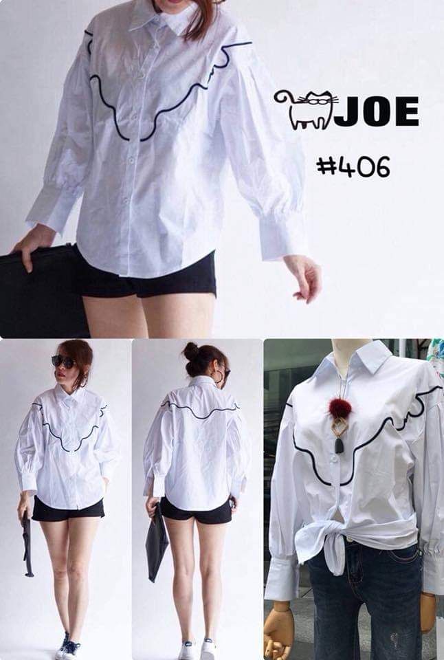 เชิ้ตแขนยาว สีขาว งานปัก  #406